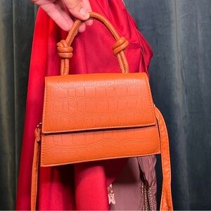 Cognac Brown Croc-Embossed Handbag